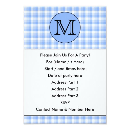 Blue Monogram Check Pattern. Custom Letter. Card