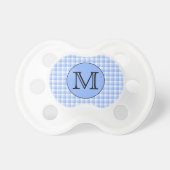 Blue Monogram Check Pattern. Custom Letter. Pacifier (Front)