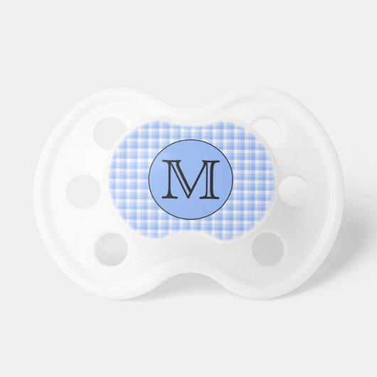 Blue Monogram Check Pattern. Custom Letter. Pacifier (Front)