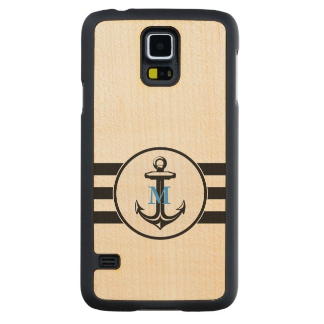 Blue Monogram | Classic Anchor Carved Maple Galaxy S5 Case (Back)