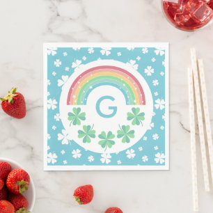 Blue Monogram Clover & Rainbow Boy Lucky One Napkins