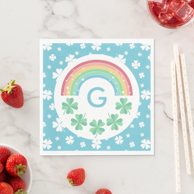Blue Monogram Clover & Rainbow Boy Lucky One  Napkins (Insitu)