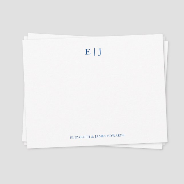 Blue Monogram Couple Initials Personalized Note Card (Blue couple monogram serif font names note card)