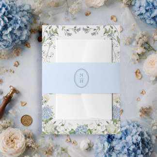 Blue Monogram Crest Wedding Invitation Belly Band