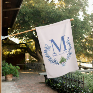 Blue Monogram Crest with Christmas Tree House Flag