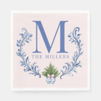 Blue Monogram Crest with Christmas Tree 