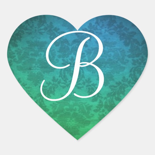 Blue Monogram Damask Envelope Seal Stickers (Front)