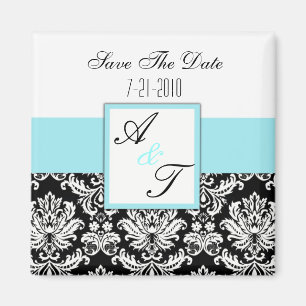 Blue Monogram Damask Wedding Magnet