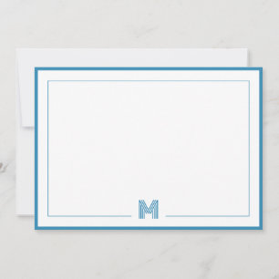 Blue Monogram Double Border Stationery Note Card