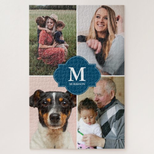 Blue Monogram Family pictures Vertical Photos Jigsaw Puzzle