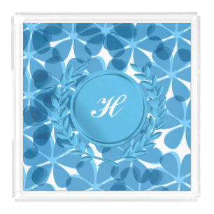 Blue Monogram Floral Acrylic Tray