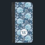 Blue Monogram Floral Pattern iPhone 8/7 Wallet Case<br><div class="desc">Personalize this beautiful blue and white floral rose pattern with your monogram. Designed for you by Blackberry Boulevard.</div>
