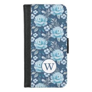 Blue Monogram Floral Pattern iPhone 8/7 Wallet Case