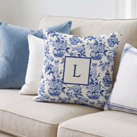 Blue Monogram French Country Throw Pillow
