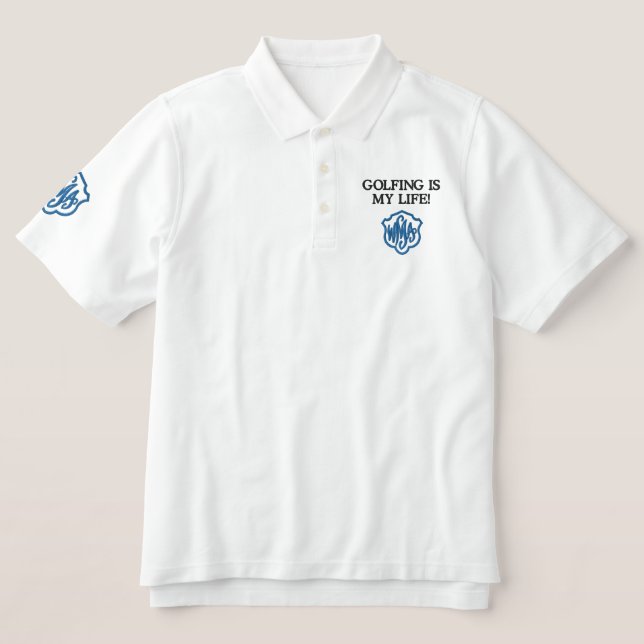 Blue Monogram Golfing is My Life Embroidered Polo Shirt (Design Front)