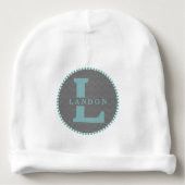 Blue Monogram + Gray Chevron Baby Beanie (Front)