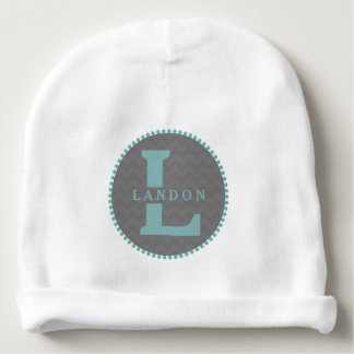 Blue Monogram + Gray Chevron Baby Beanie