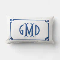 Sky Blue White Greek Key Frame #2 Initial Monogram Throw Pillow, Zazzle