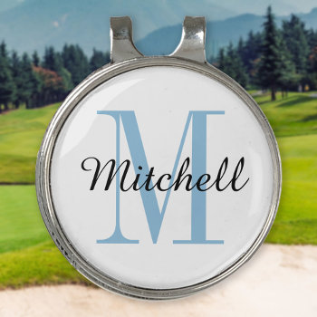 Blue Monogram Initial And Name Personalized Golf Hat Clip by jenniferstuartdesign at Zazzle