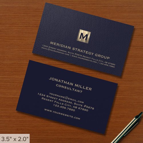 Blue Monogram Initial Business Card