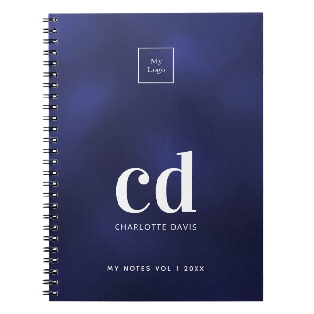 Blue monogram initial business logo notebook (Front)