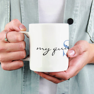 Blue Monogram Initial, my quiet space, Stylish Coffee Mug