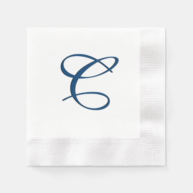 Blue Monogram Initial Paper Napkins (Front)