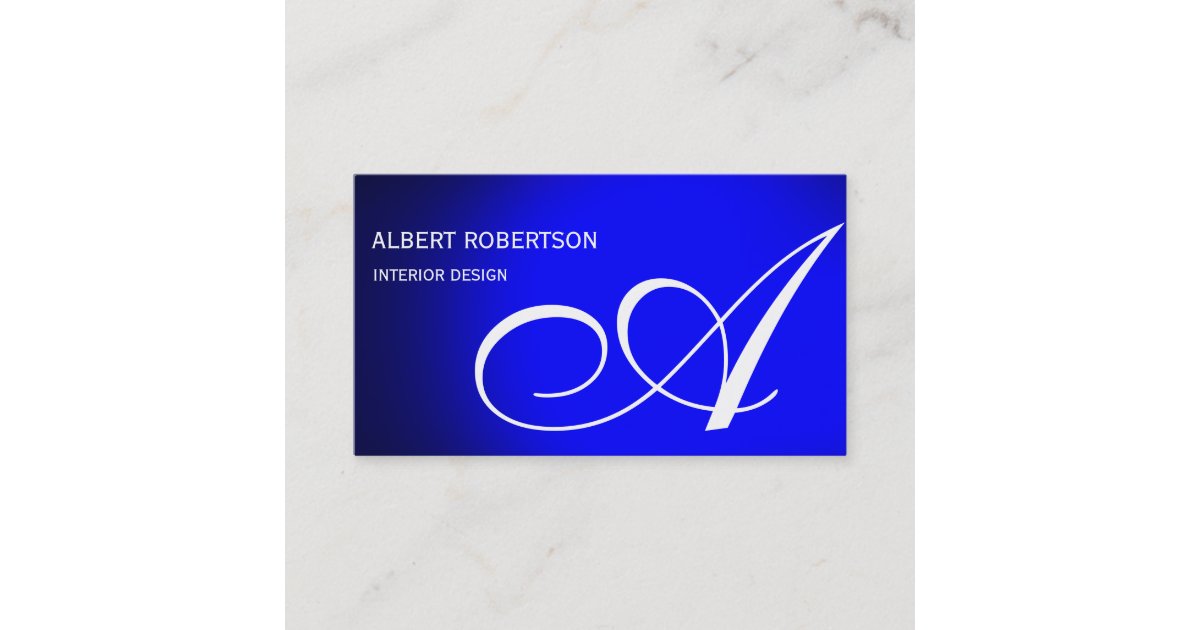 Blue Monogram Interior Designer Business Card | Zazzle