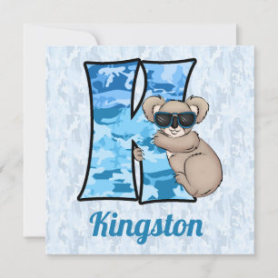 Blue Monogram K Kid's Birthday Party Invitation