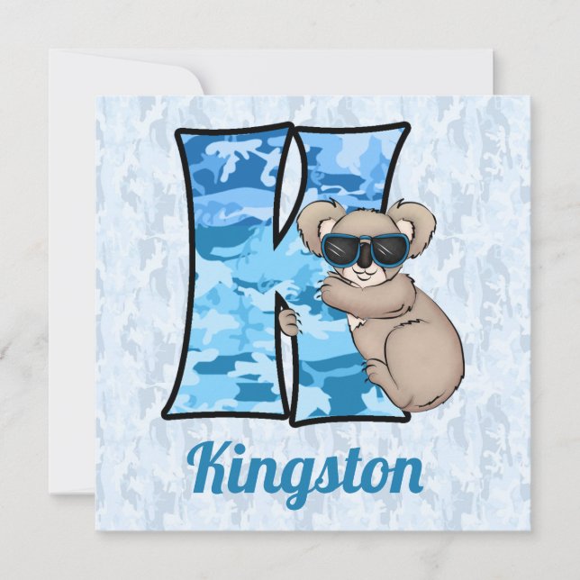 Blue Monogram K Kid's Birthday Party Invitation (Front)