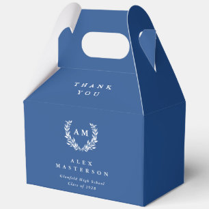Blue Monogram Laurel Wreath Graduation Favor Boxes