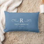 Blue Monogram Lumbar Pillow<br><div class="desc">Bring warmth and elegance to your home with this customizable dusty blue lumbar pillow. Easily personalize with your monogram, family name, and est. date, making it a meaningful accent for your living room, bedroom, or entryway. The soft pale blue backdrop offers a soothing, contemporary feel that complements a variety of...</div>