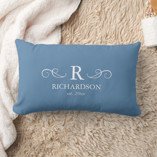 Blue Monogram Lumbar Pillow (Blanket)
