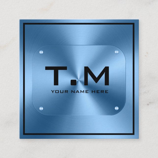 Blue monogram minimalist modern  square business card (Front)