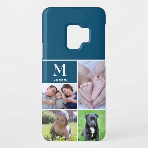 Blue Monogram Modern Photo Block Collage Case_Mate Samsung Galaxy S9 Case