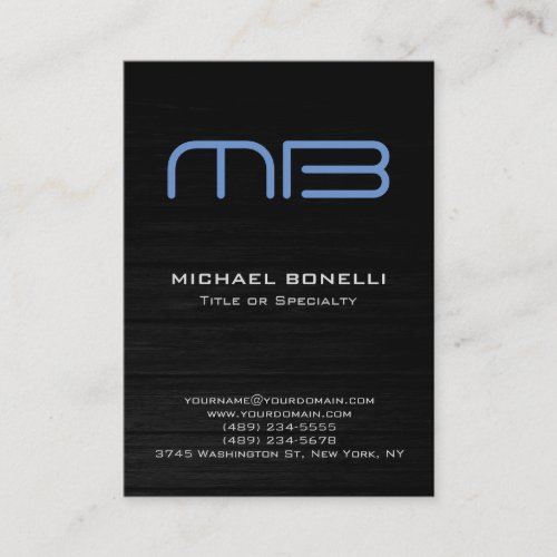 Blue monogram modern wood background business card