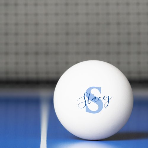 Blue monogram name and initial ping pong ball