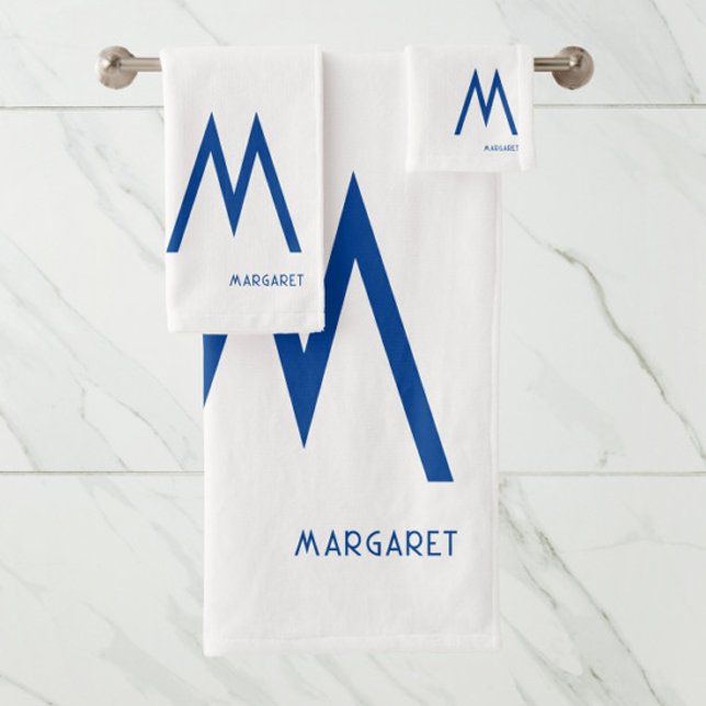 Blue Monogram Name Bath Towel Set (Creator Uploaded)