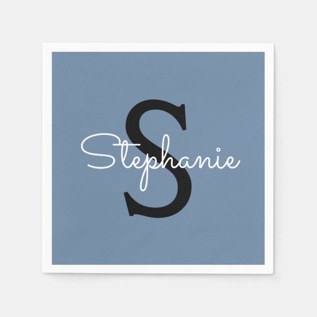 Blue Monogram Name  Napkins (Front)