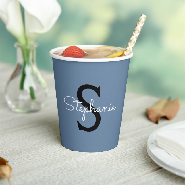 Blue Monogram Name  Paper Cups (Insitu)