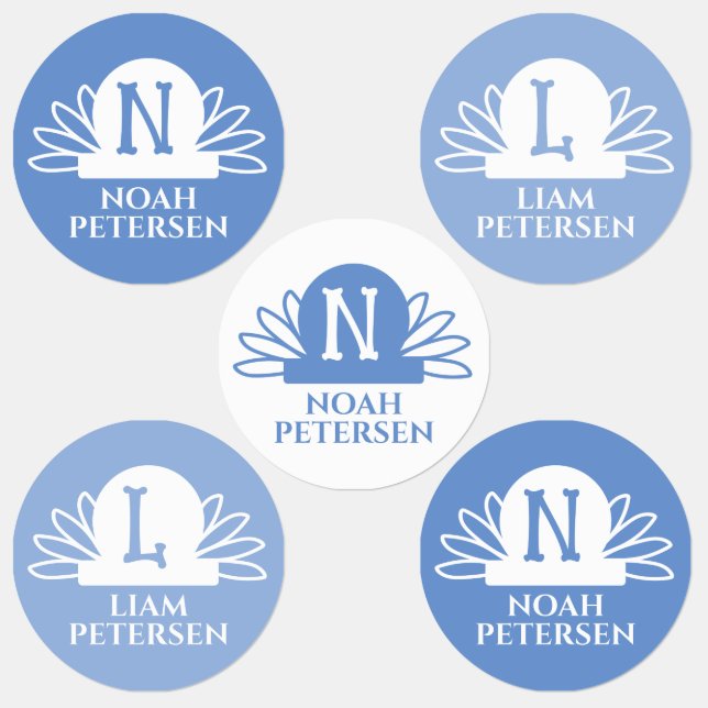 Blue monogram name personalized boy clothing kids' labels (Group)