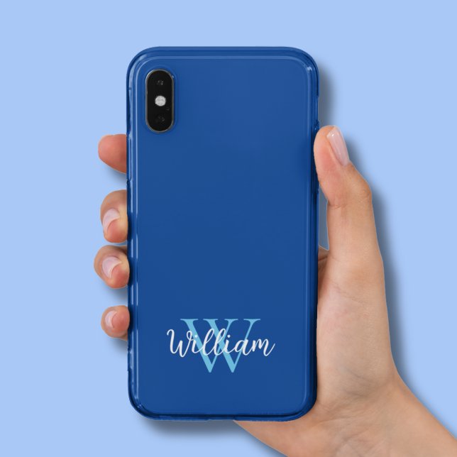 Blue Monogram Name Personalized Case-Mate iPhone Case (Blue monogram phone case perfect gifts for dad's)