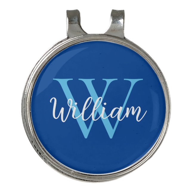 Blue Monogram Name Personalized Golf Hat Clip (Front)