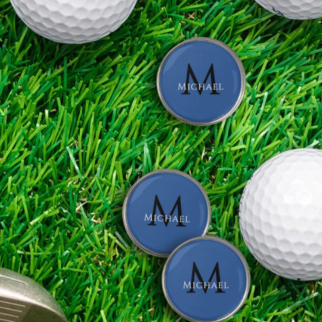 Blue Monogram Name Personalized Initial Golf Ball Marker (Blue Monogram Name Personalized Initial Golf Ball Marker)