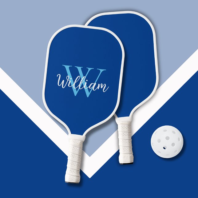 Blue Monogram Name Personalized Pickleball Paddle (Blue monogram script name Pickleball Paddle)