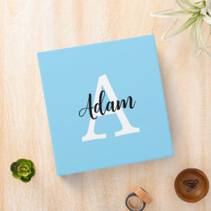 Blue Monogram Name Script Personalized Design 3 Ring Binder