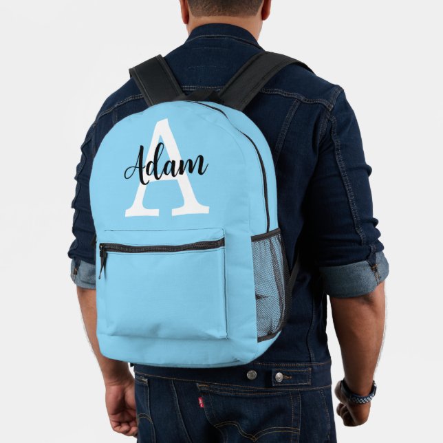 Blue Monogram Name Script Personalized Design Printed Backpack (Insitu (Model))