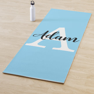 Blue Monogram Name Script Personalized Design Yoga Mat