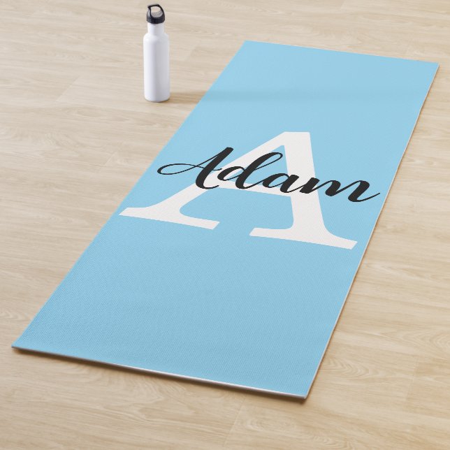 Blue Monogram Name Script Personalized Design Yoga Mat (In Situ)