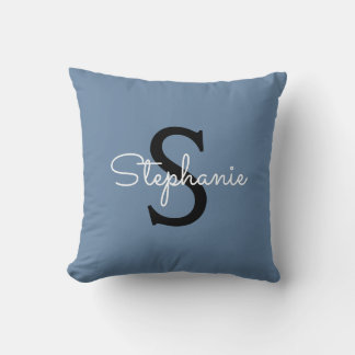 Blue Monogram Name Throw Pillow